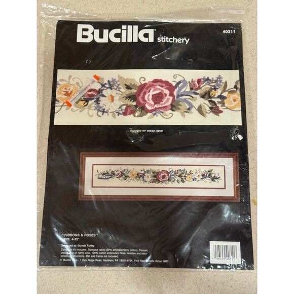 Bucilla Stitchery Crewel Embroidery Ribbons & Roses #40311 4x22" Glynda Turley - Picture 1 of 6